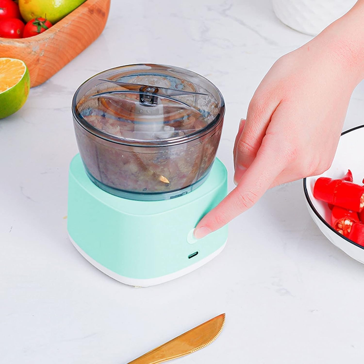 Portable Mini Electric Food Chopper USB Rechargeable Garlic Grinder
