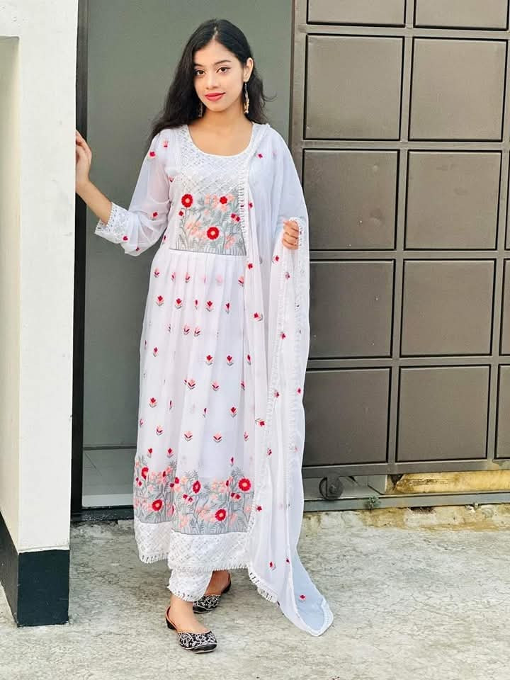 New Design Stitched Full Body Embroidery Work Viral Three Piece For Women.