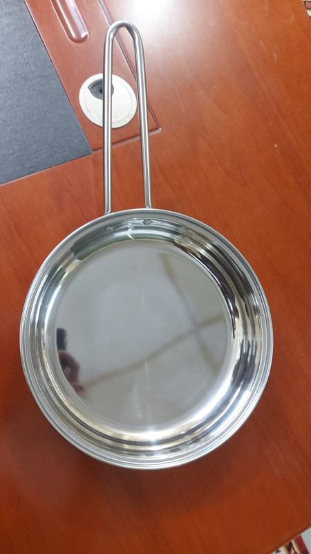 Stainless Steel Frypan Plane Bottom with Long Handle Skillet Pan for Frying Scratch Resistant  Induction & Gas Base(25CM with handle 40 CM)